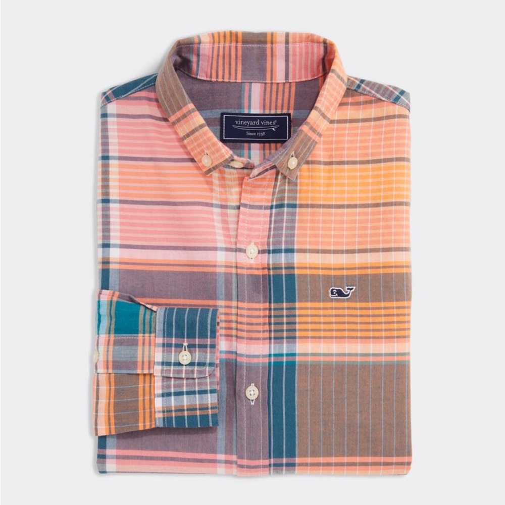 Vineyard Vines Boys' Cotton Madras Plaid Shirt EUC